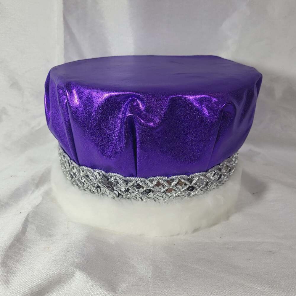 Purple Metallic Crown with Silver Band and White Fur Trim